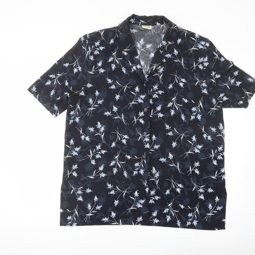 Viyella Womens Blue Floral Polyester Basic Blouse Size 14 Collared