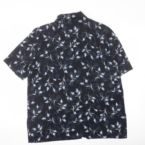 Viyella Womens Blue Floral Polyester Basic Blouse Size 14 Collared