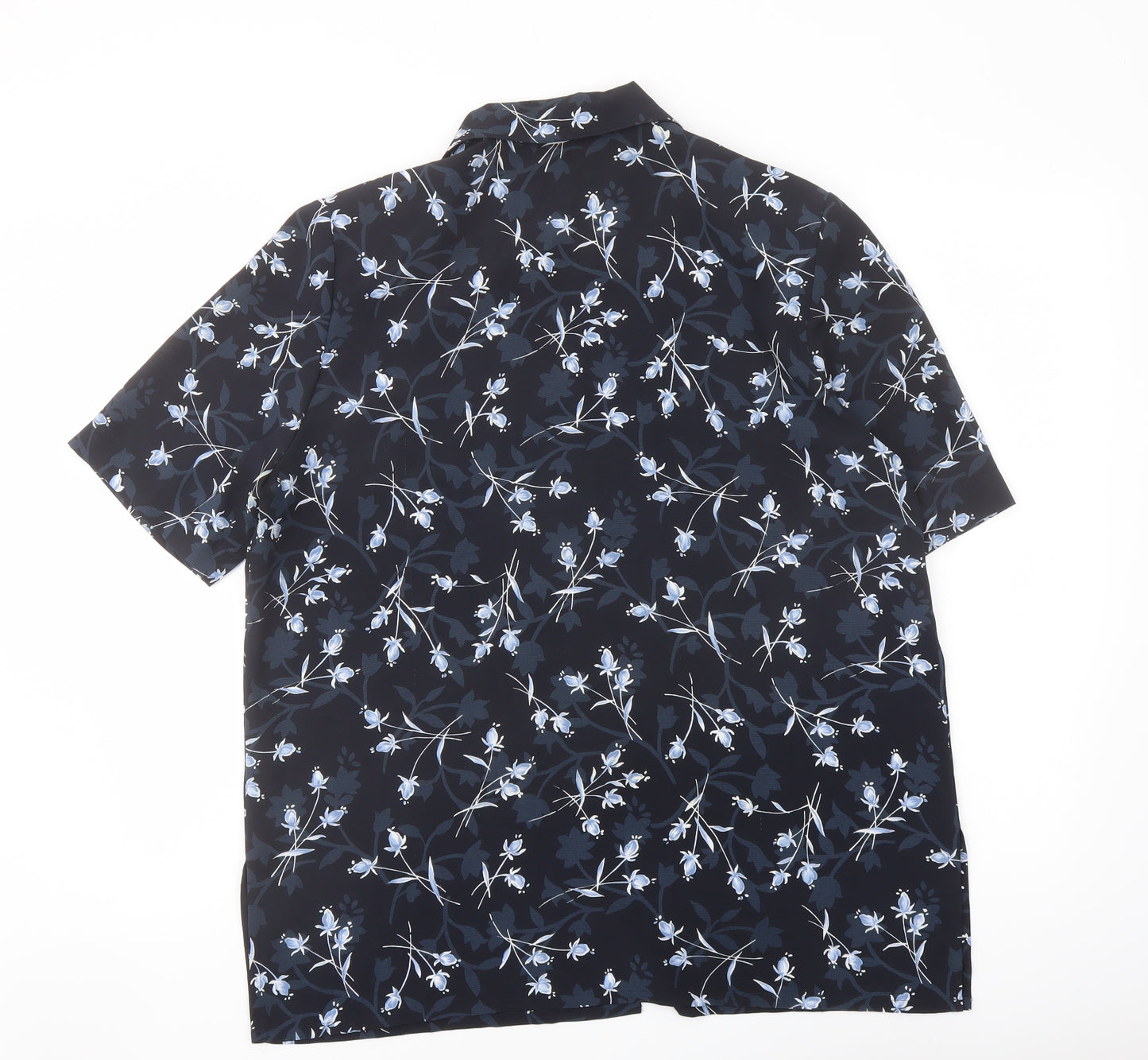 Viyella Womens Blue Floral Polyester Basic Blouse Size 14 Collared