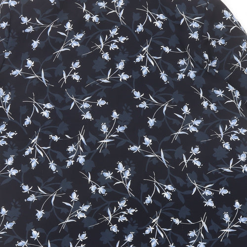 Viyella Womens Blue Floral Polyester Basic Blouse Size 14 Collared