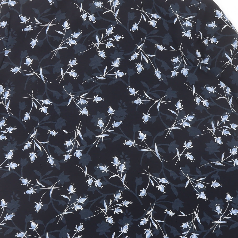 Viyella Womens Blue Floral Polyester Basic Blouse Size 14 Collared