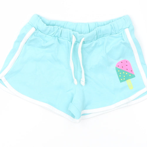 Marks and Spencer Girls Blue Cotton Sweat Shorts Size 5-6 Years Regular Drawstring