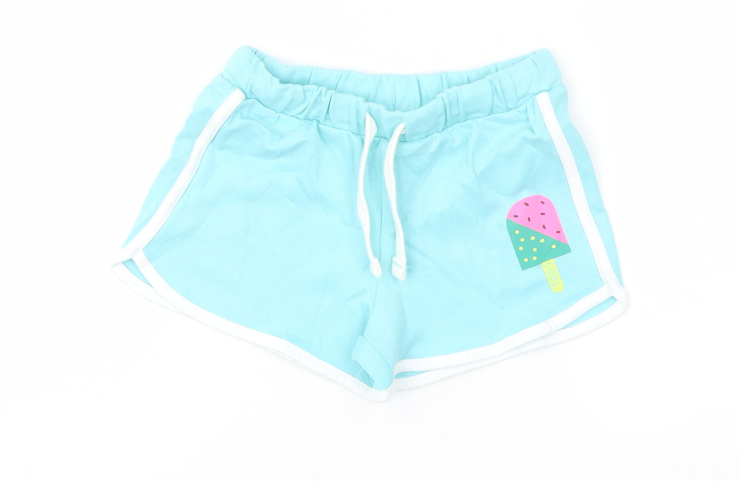 Marks and Spencer Girls Blue Cotton Sweat Shorts Size 5-6 Years Regular Drawstring