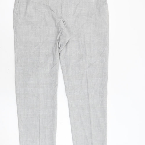 Marks and Spencer Womens Grey Plaid Polyester Trousers Size 32 in L31.5 in Slim Zip