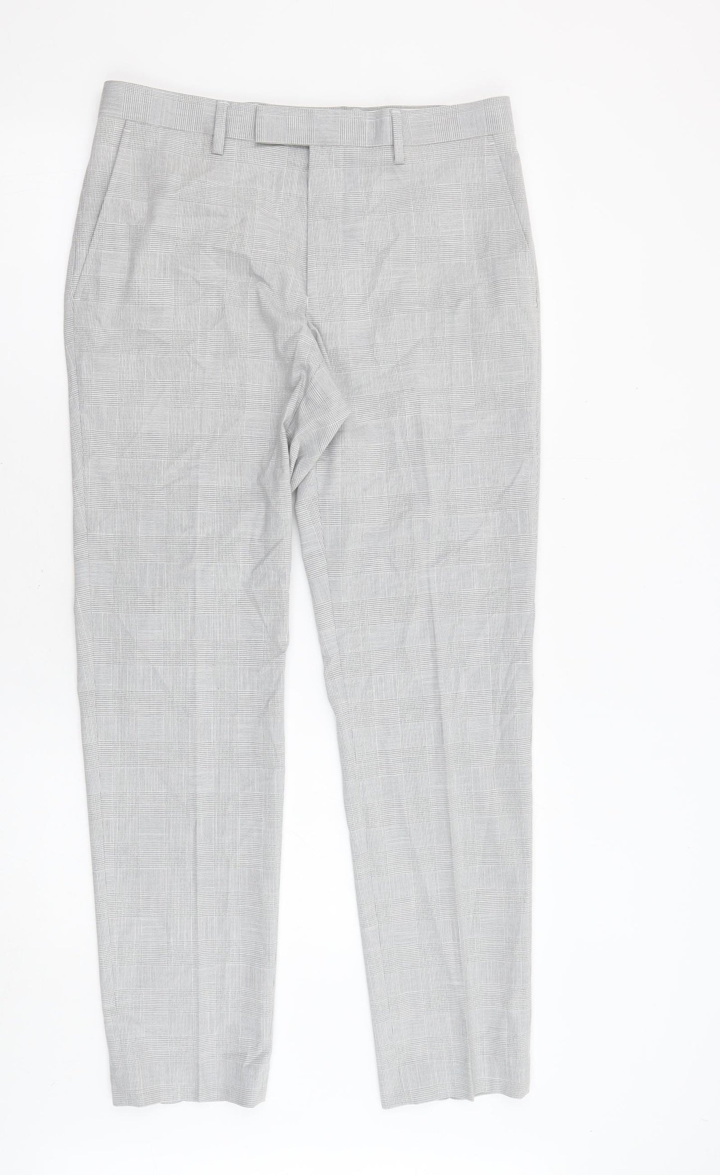 Marks and Spencer Womens Grey Plaid Polyester Trousers Size 32 in L31.5 in Slim Zip
