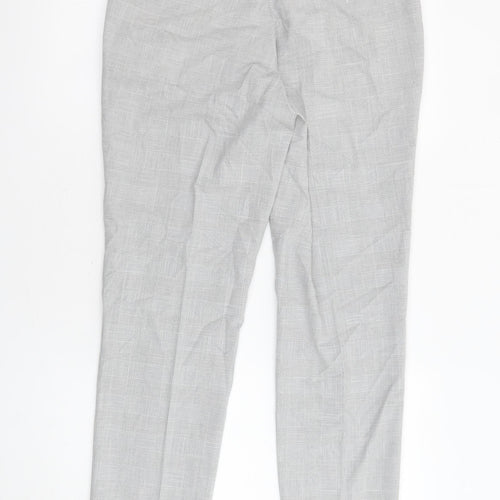 Marks and Spencer Womens Grey Plaid Polyester Trousers Size 32 in L31.5 in Slim Zip