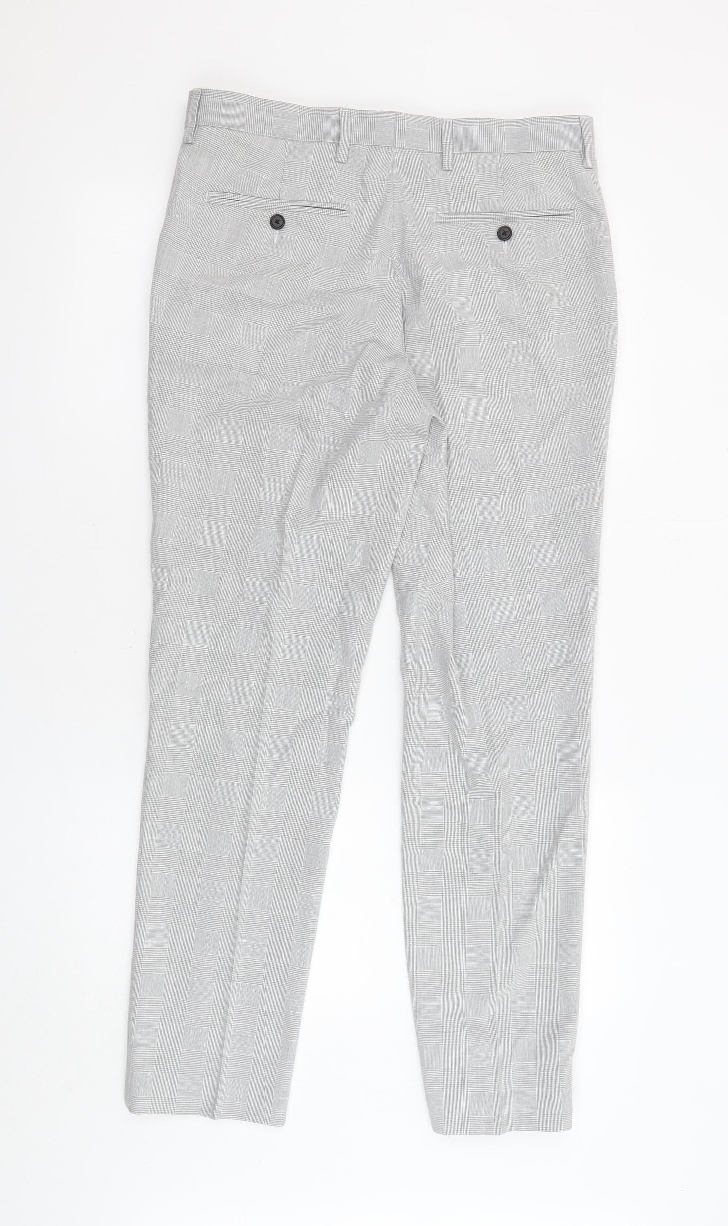 Marks and Spencer Womens Grey Plaid Polyester Trousers Size 32 in L31.5 in Slim Zip