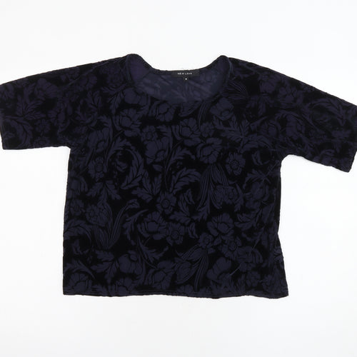 New Look Womens Black Floral Polyester Basic Blouse Size 8 Round Neck - Sheer