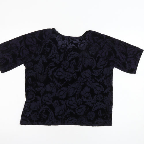 New Look Womens Black Floral Polyester Basic Blouse Size 8 Round Neck - Sheer