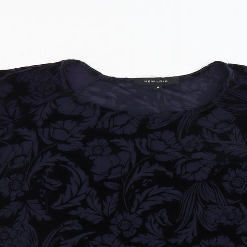 New Look Womens Black Floral Polyester Basic Blouse Size 8 Round Neck - Sheer