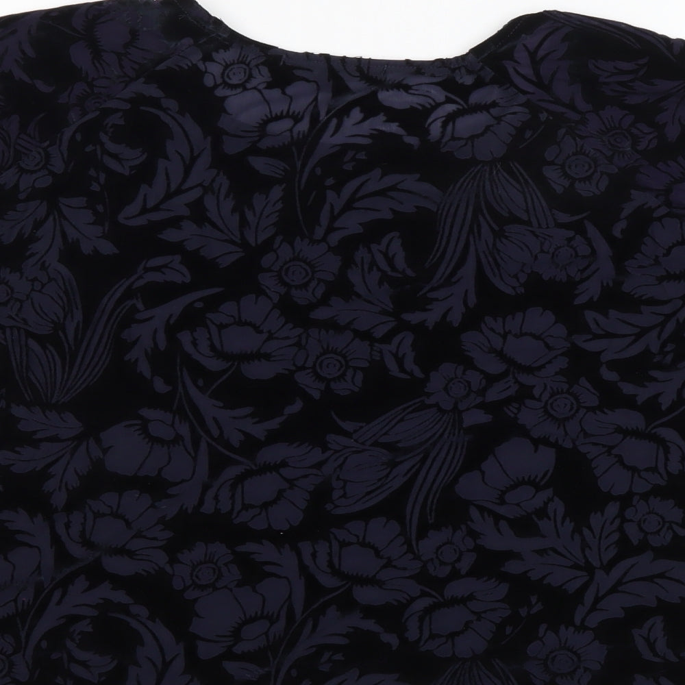 New Look Womens Black Floral Polyester Basic Blouse Size 8 Round Neck - Sheer