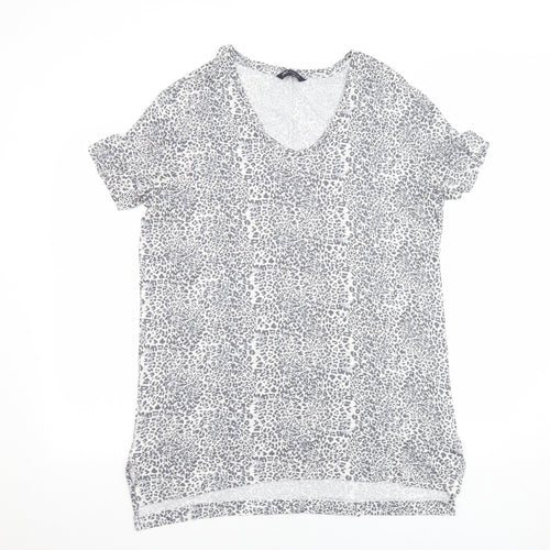 Marks and Spencer Womens Grey Animal Print Viscose Basic T-Shirt Size 14 Round Neck - Leopard Print