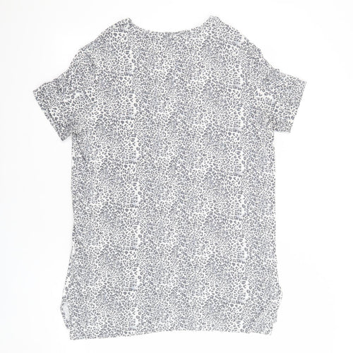 Marks and Spencer Womens Grey Animal Print Viscose Basic T-Shirt Size 14 Round Neck - Leopard Print