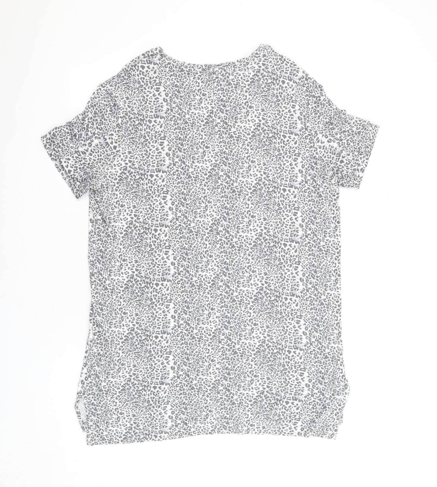 Marks and Spencer Womens Grey Animal Print Viscose Basic T-Shirt Size 14 Round Neck - Leopard Print