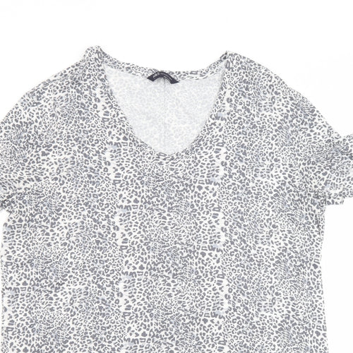 Marks and Spencer Womens Grey Animal Print Viscose Basic T-Shirt Size 14 Round Neck - Leopard Print