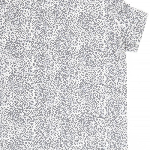 Marks and Spencer Womens Grey Animal Print Viscose Basic T-Shirt Size 14 Round Neck - Leopard Print