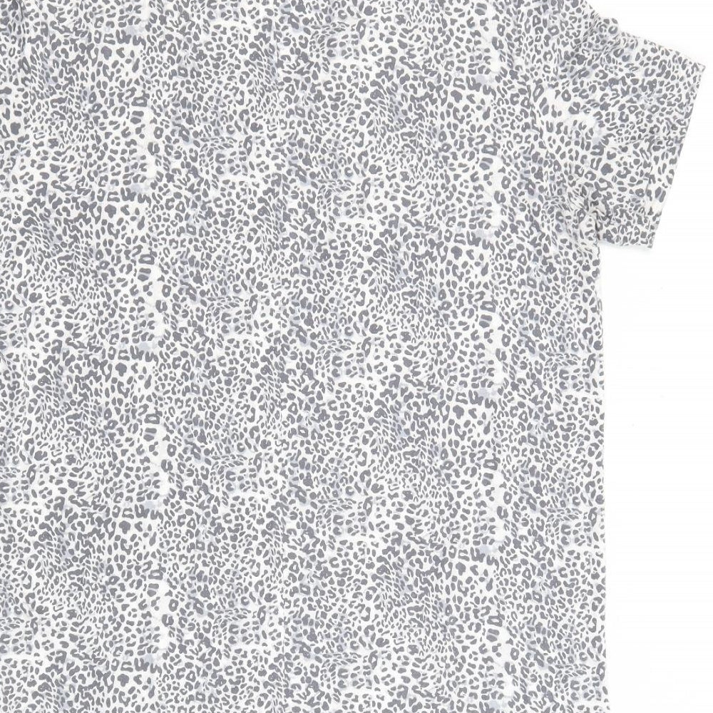 Marks and Spencer Womens Grey Animal Print Viscose Basic T-Shirt Size 14 Round Neck - Leopard Print