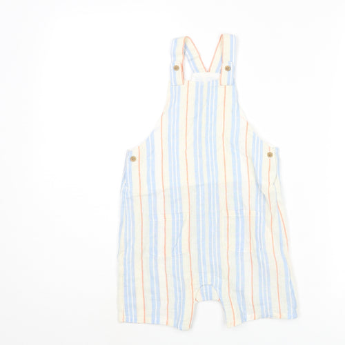 Marks and Spencer Boys Multicoloured Striped Cotton Dungarees Trousers Size 2-3 Years Regular Button