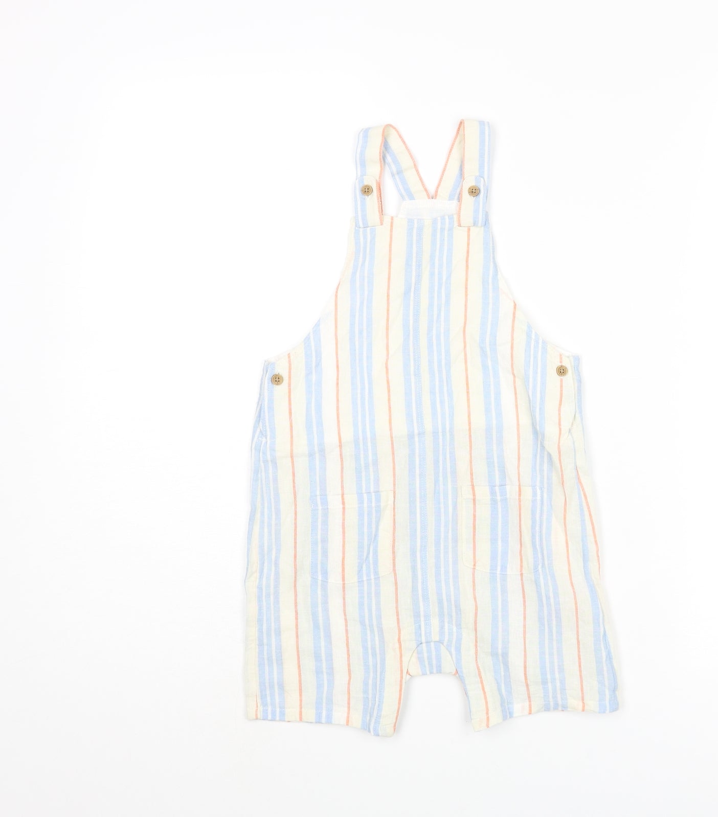 Marks and Spencer Boys Multicoloured Striped Cotton Dungarees Trousers Size 2-3 Years Regular Button