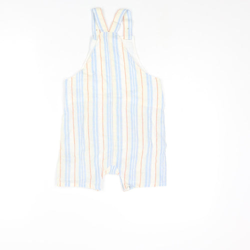 Marks and Spencer Boys Multicoloured Striped Cotton Dungarees Trousers Size 2-3 Years Regular Button