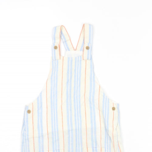 Marks and Spencer Boys Multicoloured Striped Cotton Dungarees Trousers Size 2-3 Years Regular Button