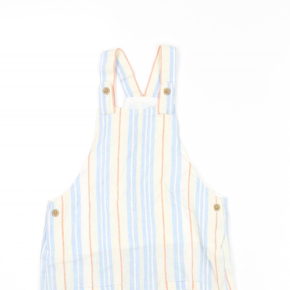 Marks and Spencer Boys Multicoloured Striped Cotton Dungarees Trousers Size 2-3 Years Regular Button