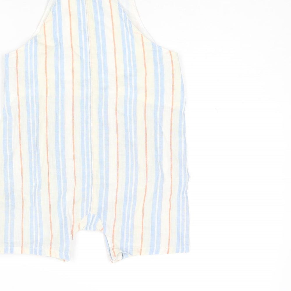 Marks and Spencer Boys Multicoloured Striped Cotton Dungarees Trousers Size 2-3 Years Regular Button