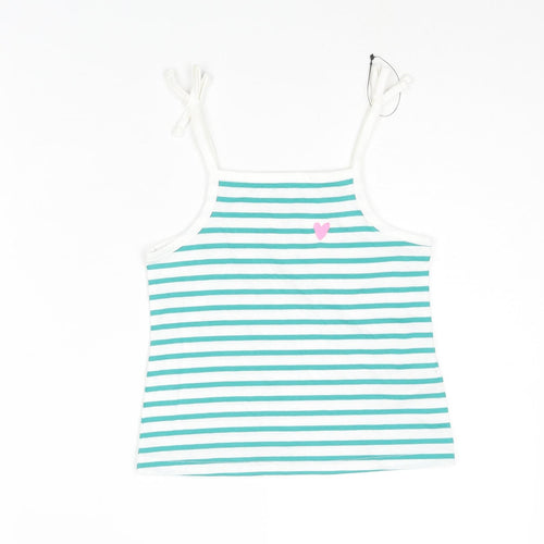 Marks and Spencer Girls Gold Striped Cotton Basic Tank Size 3-4 Years Square Neck Pullover - Embroidered Heart