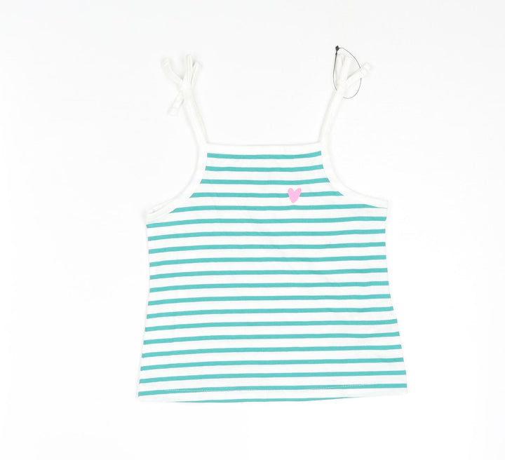 Marks and Spencer Girls Gold Striped Cotton Basic Tank Size 3-4 Years Square Neck Pullover - Embroidered Heart