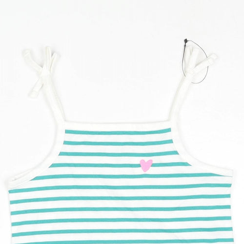 Marks and Spencer Girls Gold Striped Cotton Basic Tank Size 3-4 Years Square Neck Pullover - Embroidered Heart