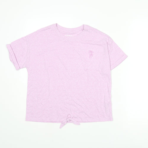 Marks and Spencer Girls Pink Polyester Basic T-Shirt Size 13-14 Years Crew Neck Pullover - Embroidered Palm Tree Knot Detail