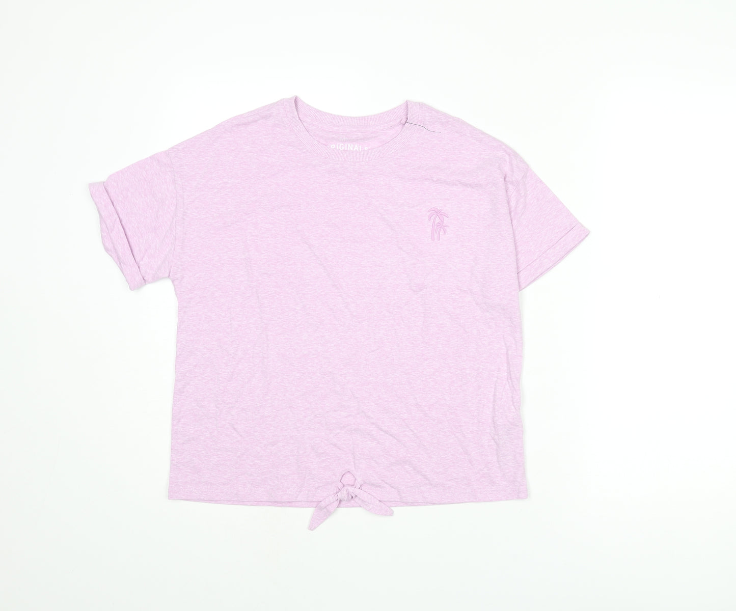 Marks and Spencer Girls Pink Polyester Basic T-Shirt Size 13-14 Years Crew Neck Pullover - Embroidered Palm Tree Knot Detail