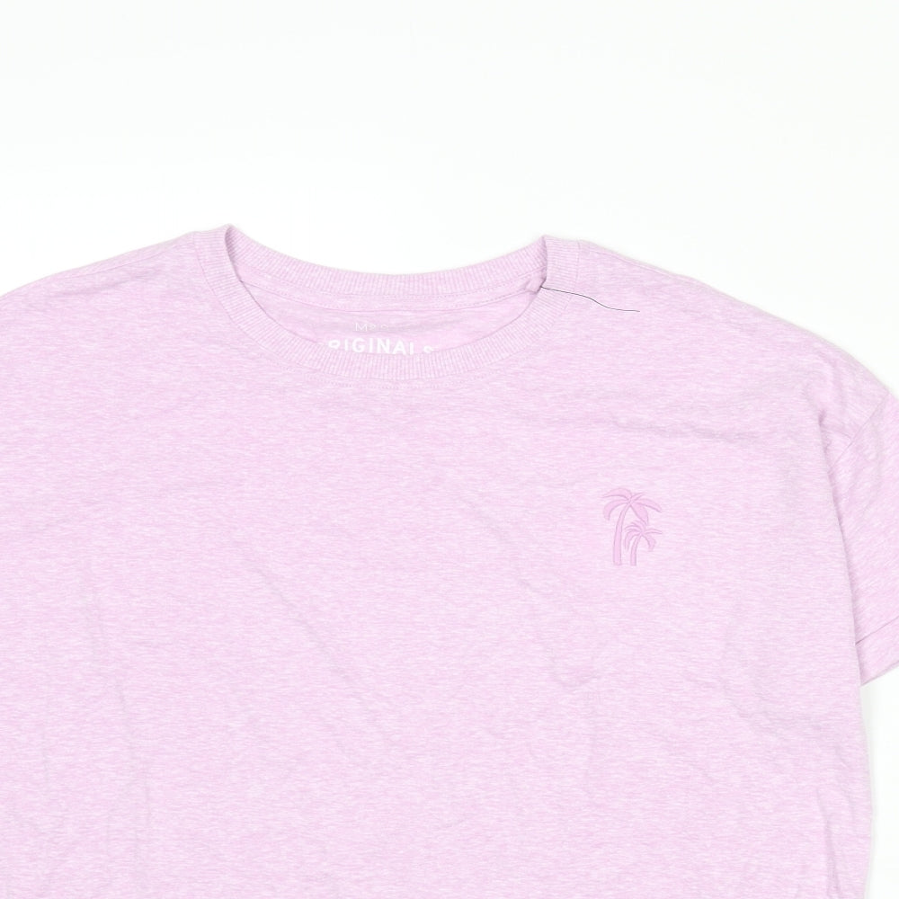 Marks and Spencer Girls Pink Polyester Basic T-Shirt Size 13-14 Years Crew Neck Pullover - Embroidered Palm Tree Knot Detail