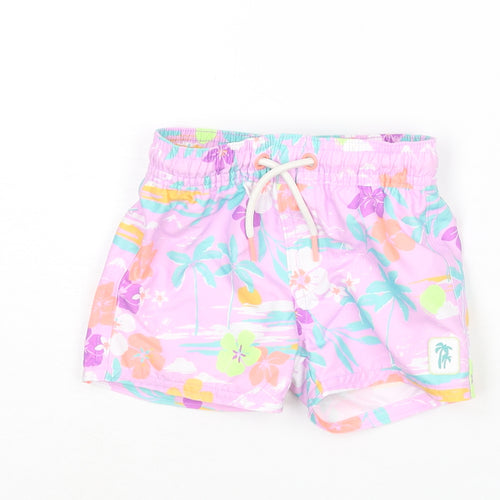 Marks and Spencer Baby Multicoloured Geometric Polyester Cropped Trousers Size 3-6 Months Drawstring - Swim Shorts Plant Print