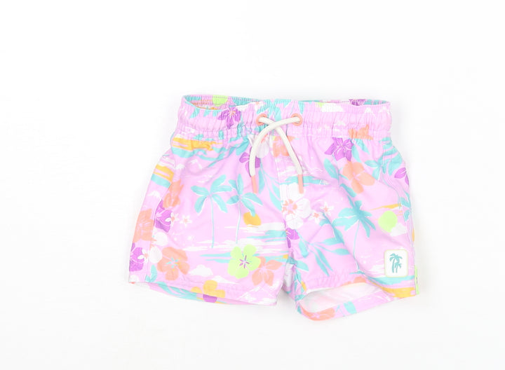 Marks and Spencer Baby Multicoloured Geometric Polyester Cropped Trousers Size 3-6 Months Drawstring - Swim Shorts Plant Print