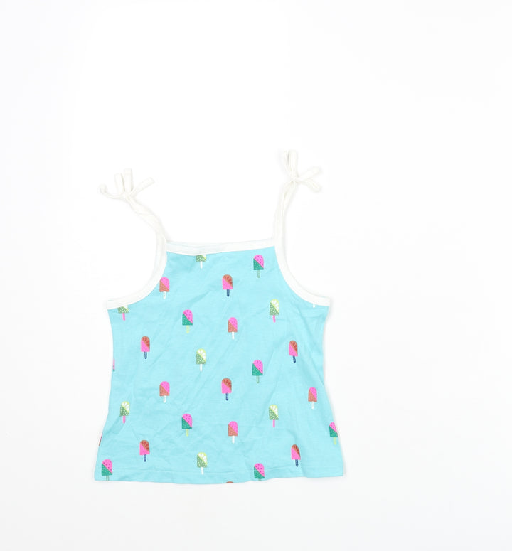 Marks and Spencer Girls Blue Cotton Basic Tank Size 2-3 Years Square Neck Pullover - Ice Lolly Print