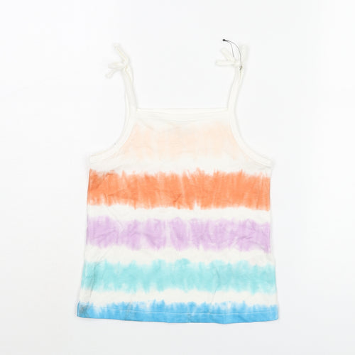 Marks and Spencer Girls Multicoloured Striped Cotton Basic Tank Size 5-6 Years Square Neck Pullover