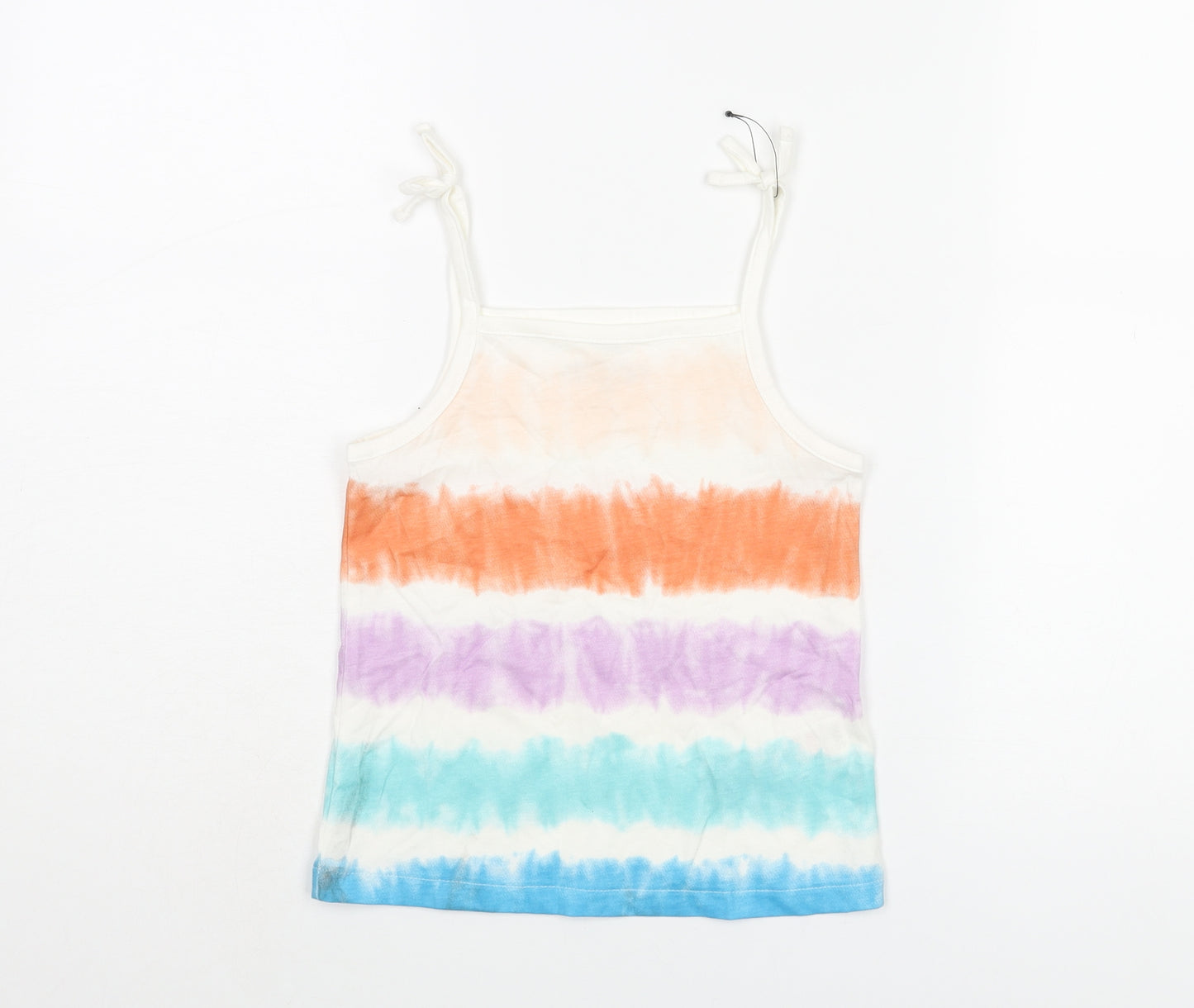 Marks and Spencer Girls Multicoloured Striped Cotton Basic Tank Size 5-6 Years Square Neck Pullover