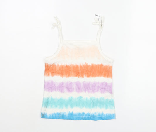 Marks and Spencer Girls Multicoloured Striped Cotton Basic Tank Size 5-6 Years Square Neck Pullover