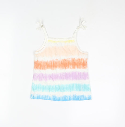 Marks and Spencer Girls Multicoloured Striped Cotton Basic Tank Size 4-5 Years Square Neck Pullover