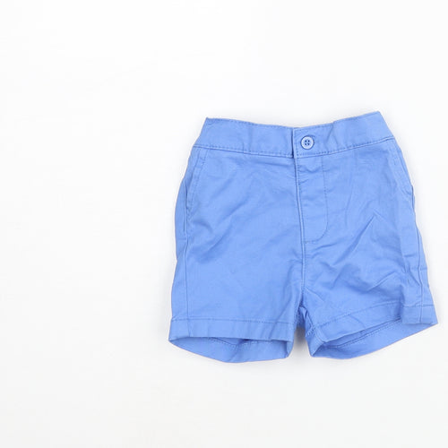 Marks and Spencer Boys Blue Cotton Cropped Trousers Size 3-6 Months Button