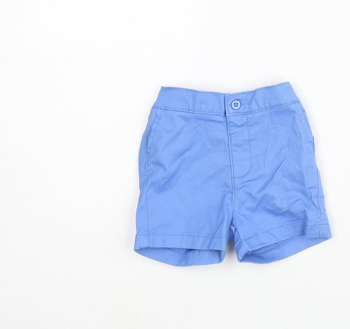 Marks and Spencer Boys Blue Cotton Cropped Trousers Size 3-6 Months Button