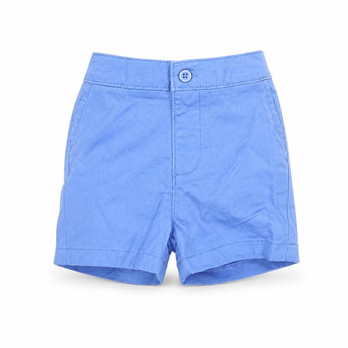 Marks and Spencer Boys Blue Cotton Cropped Trousers Size 3-6 Months Button