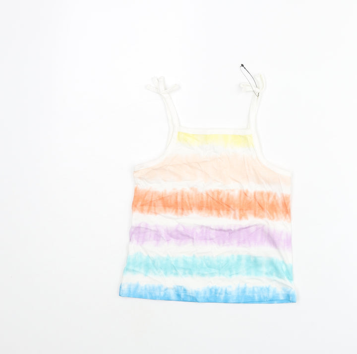 Marks and Spencer Girls Multicoloured Striped Cotton Basic Tank Size 4-5 Years Square Neck Pullover