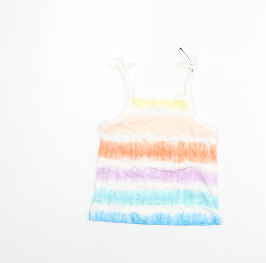 Marks and Spencer Girls Multicoloured Striped Cotton Basic Tank Size 4-5 Years Square Neck Pullover