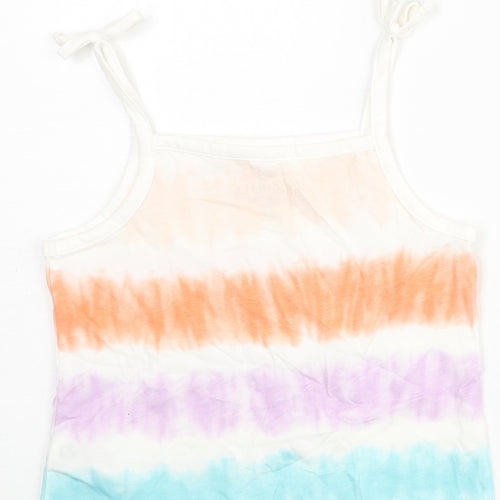 Marks and Spencer Girls Multicoloured Striped Cotton Basic Tank Size 5-6 Years Square Neck Pullover