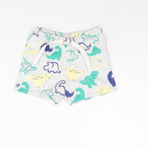 Marks and Spencer Boys Multicoloured Geometric Cotton Cropped Trousers Size 3-6 Months Drawstring - Dinosaur Print