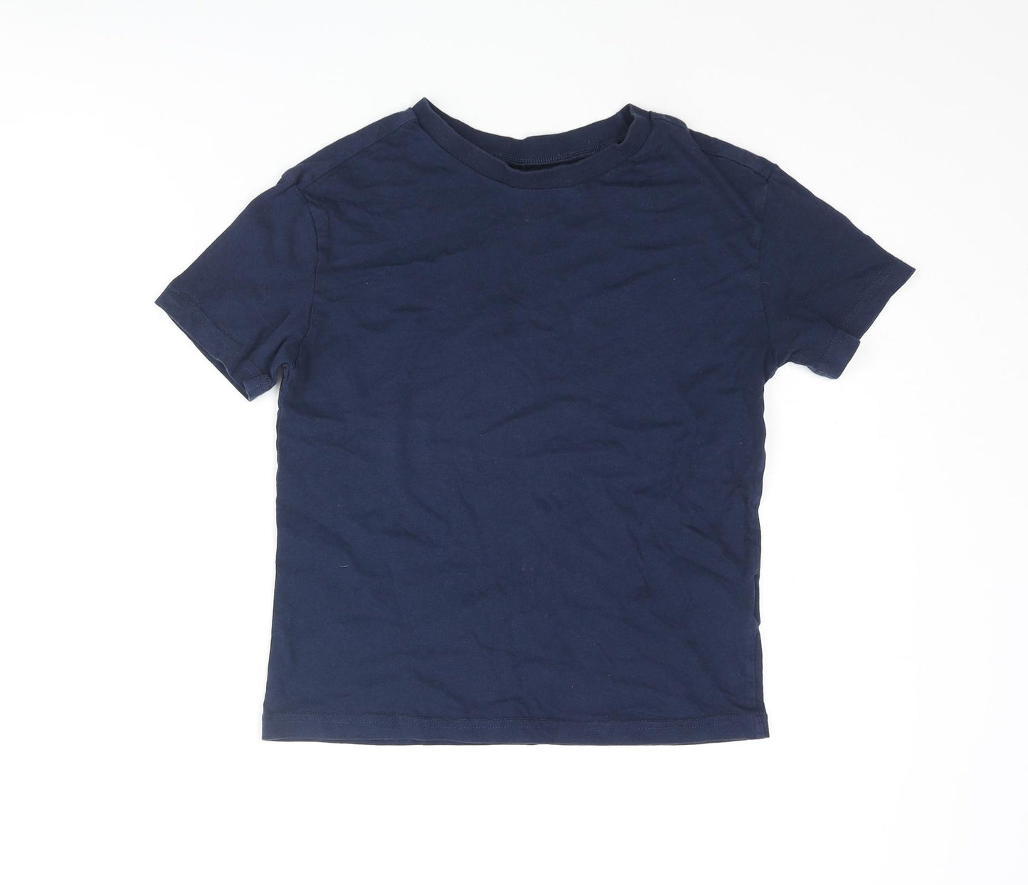 H&M Boys Blue Cotton Basic T-Shirt Size 9-10 Years Crew Neck Pullover
