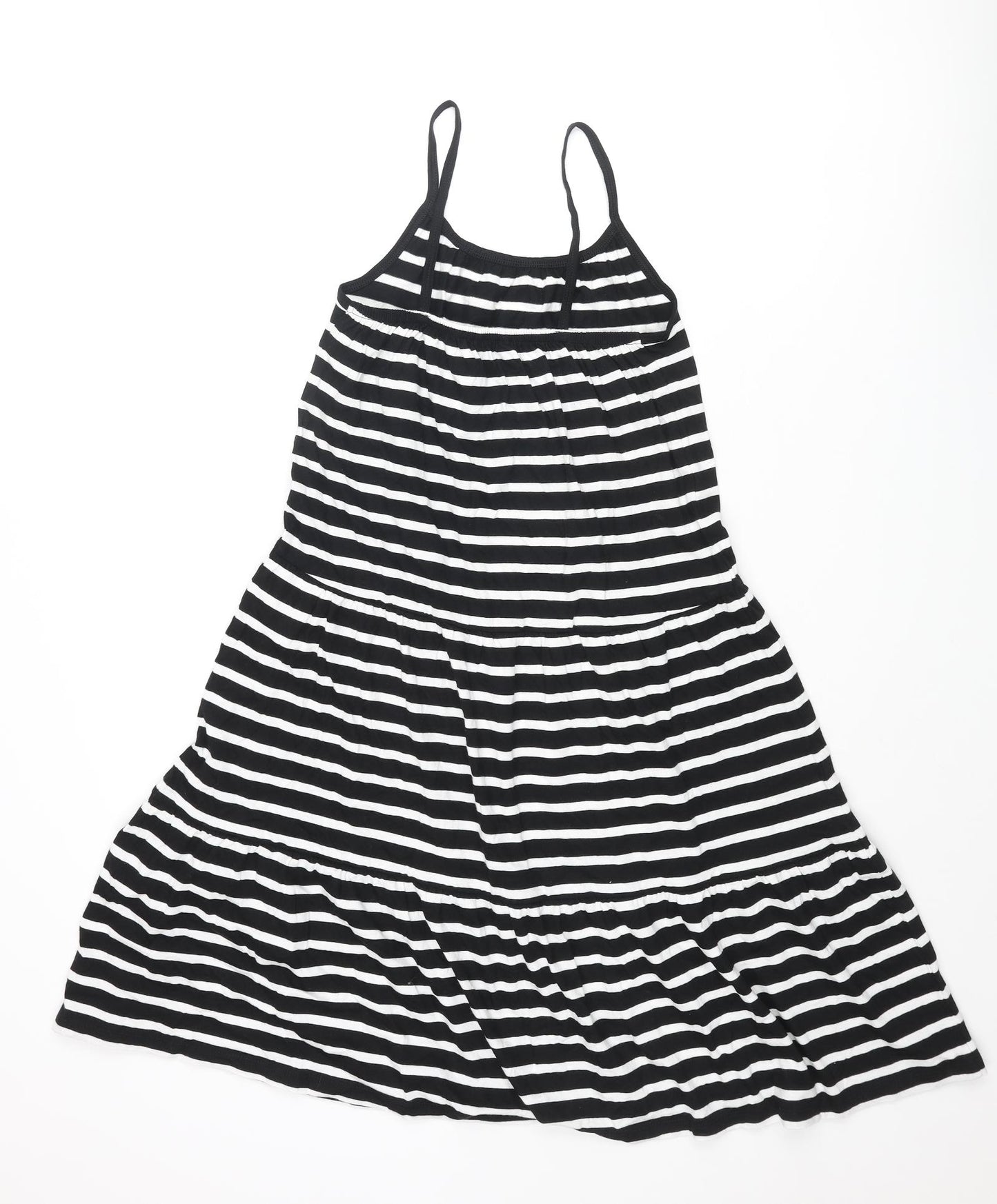 Marks and Spencer Girls Black Striped Cotton A-Line Size 9-10 Years Scoop Neck Pullover - Smocked