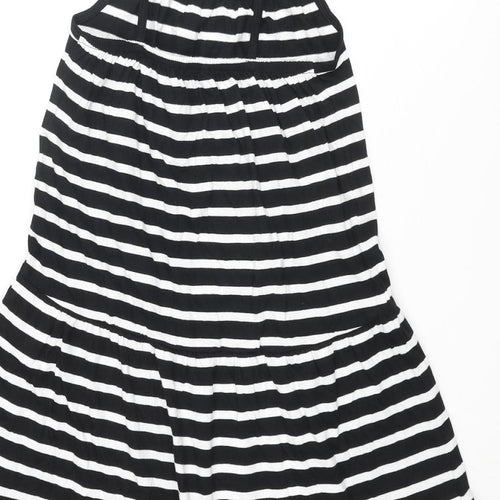 Marks and Spencer Girls Black Striped Cotton A-Line Size 9-10 Years Scoop Neck Pullover - Smocked